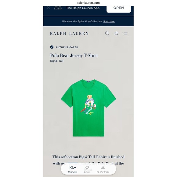 Polo Ralph Lauren Men's Green Polo Bear Graphic Crew-Neck T-Shirt XLT Tall Paint - Picture 6 of 6